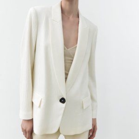 NWT Small Crinkled Look Relaxed Blazer Ivory White - Picture 3 of 4